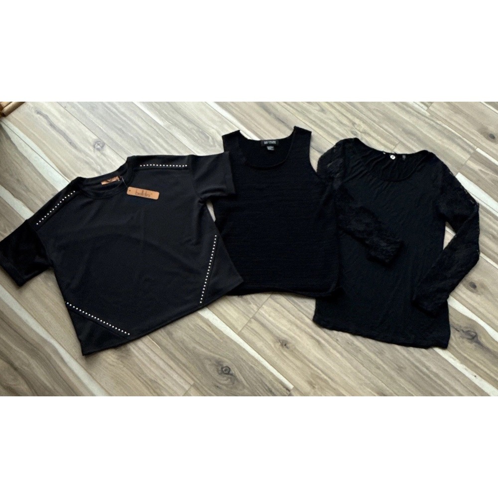 Lot of 3 Womens Black Tops Bellini Studded NWT 111 State Tank Lace Sleeve Small